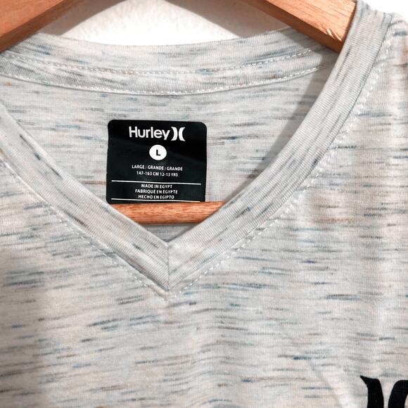 Hurley Girls Logo Print V-Neck Short Sleeve Tee Shirt Gray Pink Purple Large - Picture 2 of 4